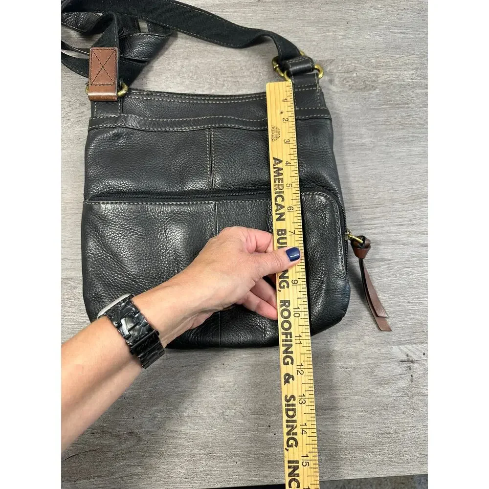 Fossil Morgan Handbag Traveler Pebble Black Leather Crossbody